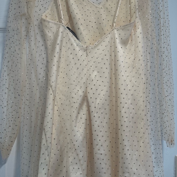 Zara Cream Long Sleeve Bishop Slip Dress for Weddings - Picture 7 of 9